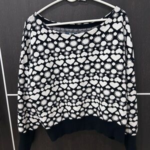 Anthropologie Black and White Heart & Sunburst Crewneck Sweater